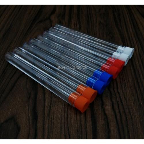 100PCS 12x100mm Clear Plastic Test Tube,School Supplies Lab Equipments Round Bottom Tube with plastic color stopper push cap