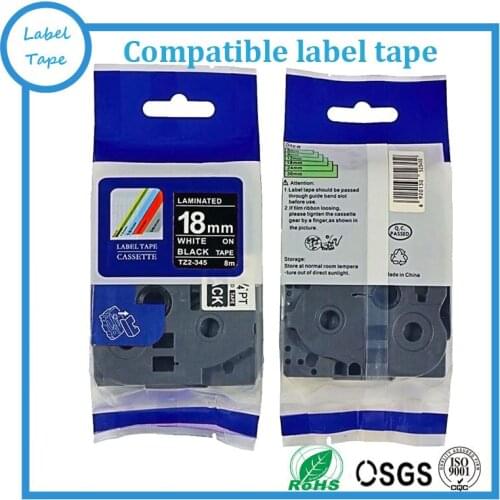 10PK/lot 18mm tz345 White on Black brother tze tape laminated label for p touch maker tze 345 tze-345 tz-345