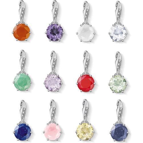 12 Months Crystal Birth Stone CZ Rhinestones Charms Pendant Accessories Women Men 925 Sterling Silver Birthday Jewelry Making