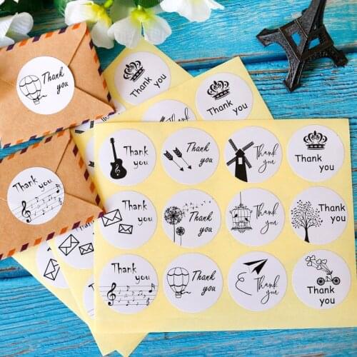 120pcs Simple Music Guitar Crown Thank You Paper Sticker DIY Scrapbooking Diary Stationery Stickers Packaging Seal Stickers