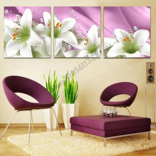 3 pieces DIY Diamond Embroidery White flowers Full Square Round Diamond Rhinestone 5D Diamond Painting gift GG5141
