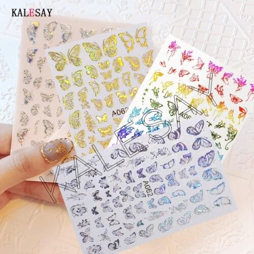 3D Colorful Nail Sticker Decoration Laser Gold Silver Nail Stickers Glow Dark White Manicure Design Butterfly Nail Sticker Decal