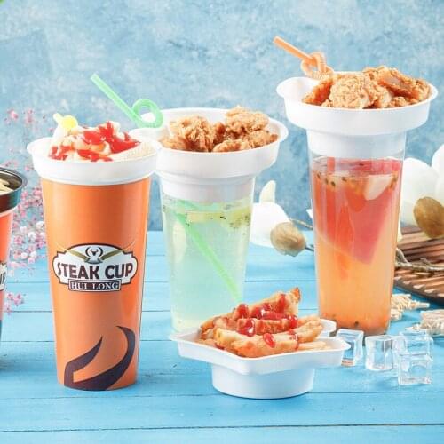 50pcs High quality creative disposable coffee cup birthday party favor cold hot drink tea juice plastic cups with snack plate