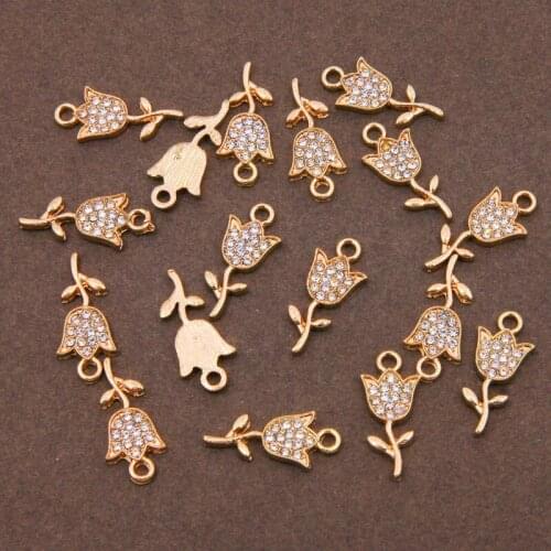 6pcs 10 * 22mm hot sale rose flower pendant necklace, inlaid rhinestone earrings jewelry DIY handmade wholesale