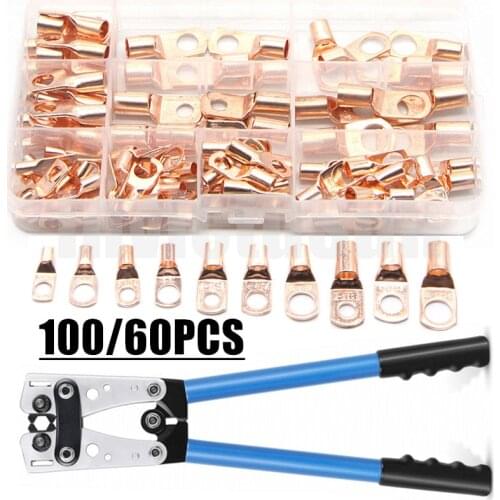 60/100pcs SC4-SC25 Car Auto Copper Ring Terminals Connectors Crimper Tools Cable Lugs HX-50B Crimping Pliers Set