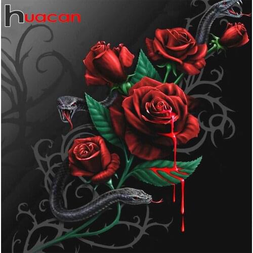 Huacan Diamond Painting Flower Rose Cross Stitch 5D Diy Diamond Embroidery Mosaic Snake Decoration For Home