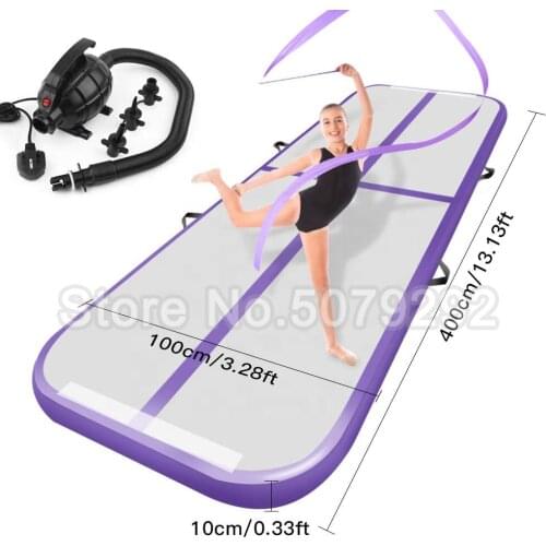 Free Shipping Purple Inflatable Gymnastic Mat 3*1*0.1m Tumbling Mat Beautiful Rainbow Line Bouncing Mat Cheap Air Floor