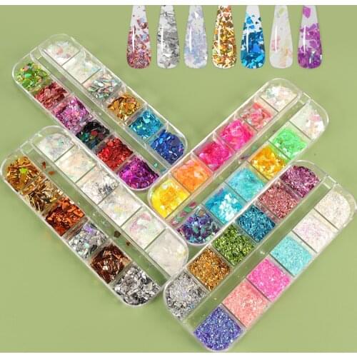 48Grid Confetti Fragments Sequins Nail Art Glitter Flakes Manicure Sparkly Paillette Nail Art Design DIY Nails Accessories Tools