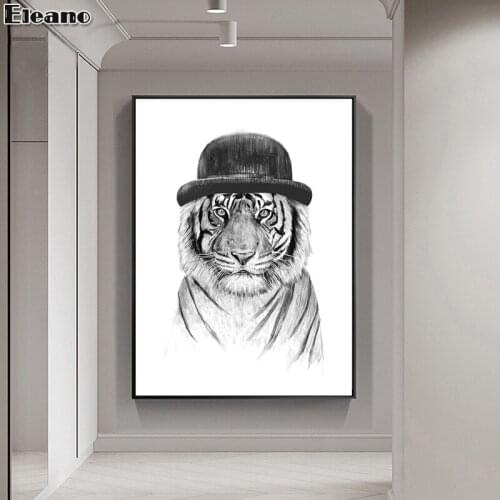 Black and White Sir Tiger Lion Poster Canvas Painting Nordic Panda Abstract Art Animal Poster Prints Wall Pictures Bedroom Decor