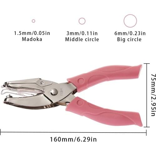 6MM / 3MM /1.5MM Tiny Shaped Circle Metal Single Handheld Hole Paper Punch Punchers With Soft-Handled For Tags Clothing Ticket