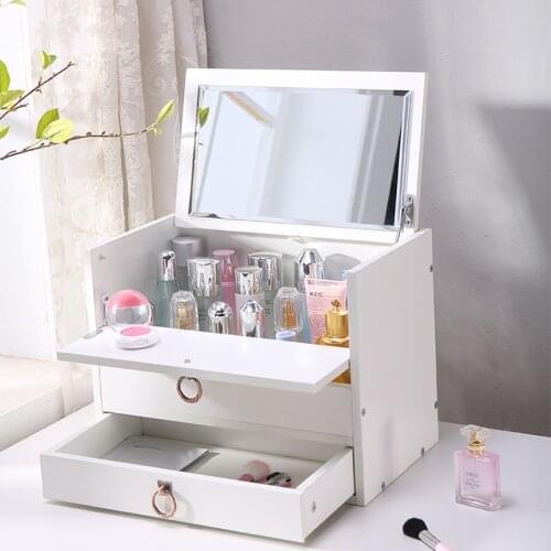 European household desktop with mirror drawer dressing table simple bedroom large wooden cosmetics storage box ZP7091600