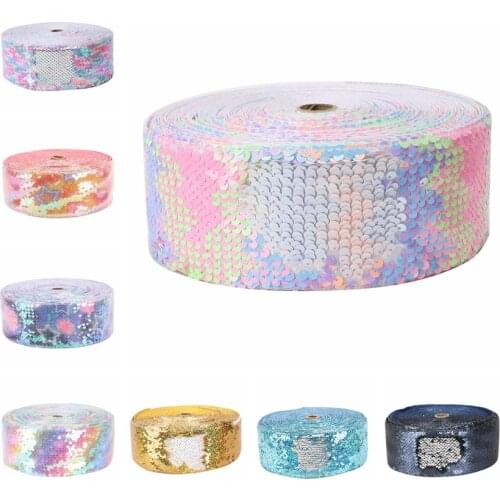 HSDRIBBON 3 inch 75mm New Sequin Fabric Reversible Glitter Sequin Ribbon 25Yards/Roll