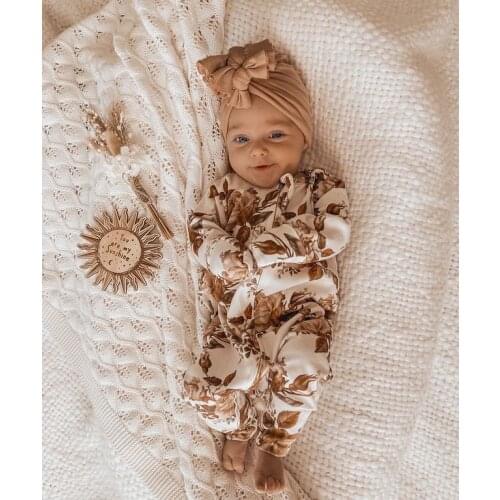 Newborn Baby Flower Pattern Romper, Long Sleeve O-neck Zipper Jumpsuit for Spring Autumn, 0-3Years