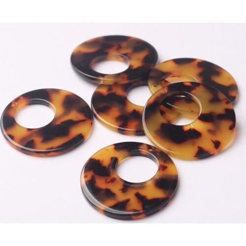Acetic Acid Resin Tortoiseshell Round Circle Charms Pendant 34MM 6pcs/lot For DIY Jewelry Finding Earrings Making Accessories