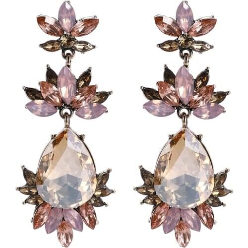 Exaggerated Crystal Long Drop Earrings for Women Girls Wedding Party Jewelry