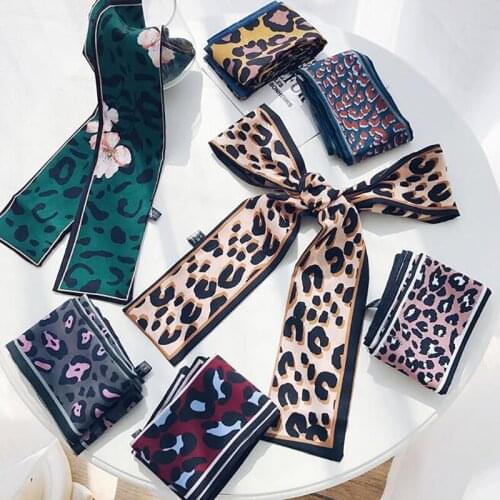 Leopard Scarf Square Tie Satin Small Neck Ring Scarf Winter Head Scarf Women Neckerchief Fashion Bag Accessories