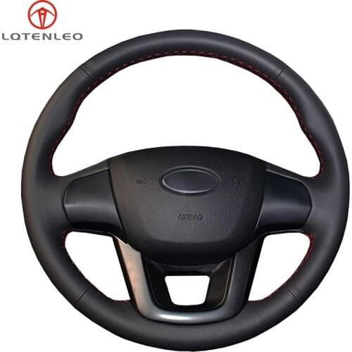 LQTENLEO Black Artificial Leather DIY Hand-stitched Steering Wheel Cover For Kia K2 2010-2016 Rio 2011-2017 Rio5 2011-2017