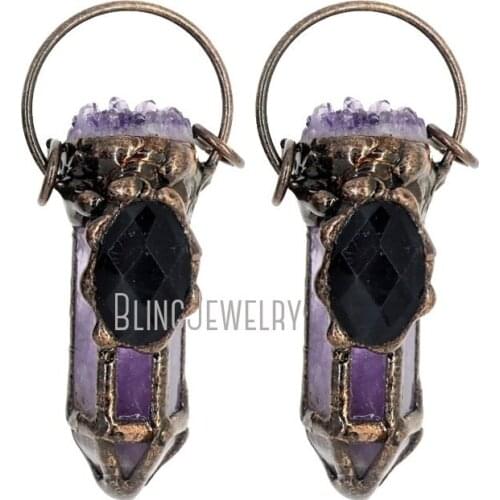 Copper Fancy Hoop Bail Pendant Amethysts Rose QUARTZ Druzy Cluster Point Pendant PM38095