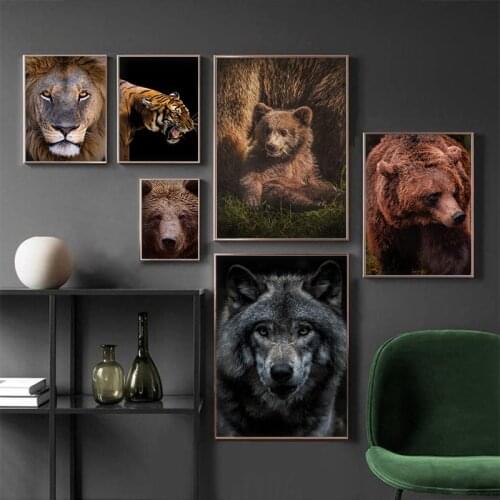 Animal Wall Art Lion Tiger Wolf Bear Posters and Prints Modern Canvas Painting Wall Pictures for Living Room Bedroom Home Decor