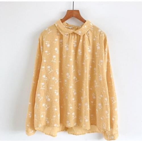 2020 New Autumn Women Blouse Japan Style Cute Turndown Collar Tops Print Long Sleeve Loose Casual Shirt Women