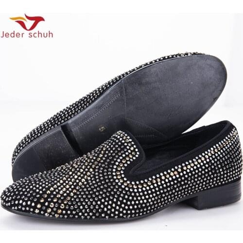 New Handmade Three Color Rhinestone Mixed Men Suede Loafers Luxury Brands Same Style Party And Wedding Men Shoes MenS Flats