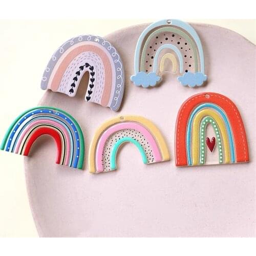 New style 30pcs/lot color pattern print geoemtry Rainbow shape acrylic arch beads diy jewelry earring/garment pendant accessory