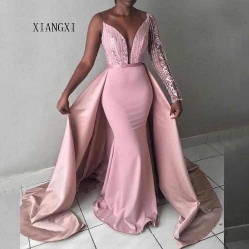 Charming Pink Mermaid Evening Dresses One Shoulder Beading Long Evening Dress 2020 Party Dress Evening Gowns