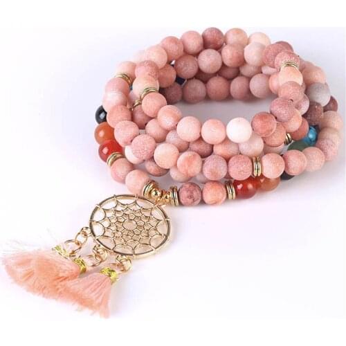 Wholesale 3pcs Gold Plated Dream Catcher Bracelet 108 Rosary Beads Hand String Natural Crystal Stone Seven Chakra Yoga Bracelet