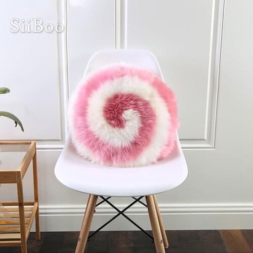 Autumn winter genuine leather real sheepskin shearling plush wool fur round chair sofa cushions pillows coussin D-40cm SP5455