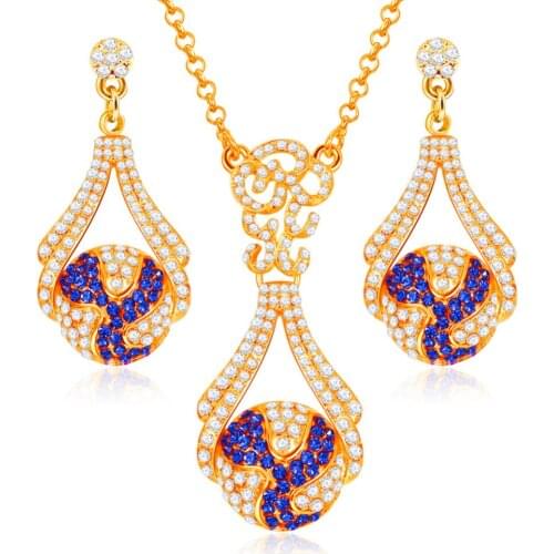 Necklace Earrings Sets For Women Girls Austrian Crystal Fashion Wedding Bridal Gold color African Rhinestone Jewelry Set Gifts