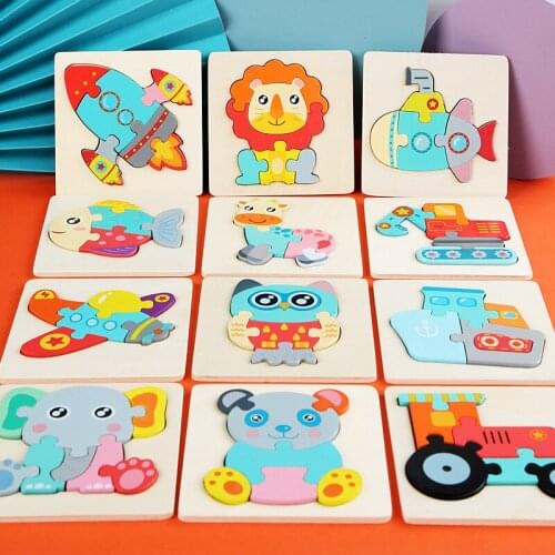 Montessori Benefit Intellectual Wooden Puzzles Toy for Children 3D Animal Matching Puzzle Board Preschool Educational Kids Toy