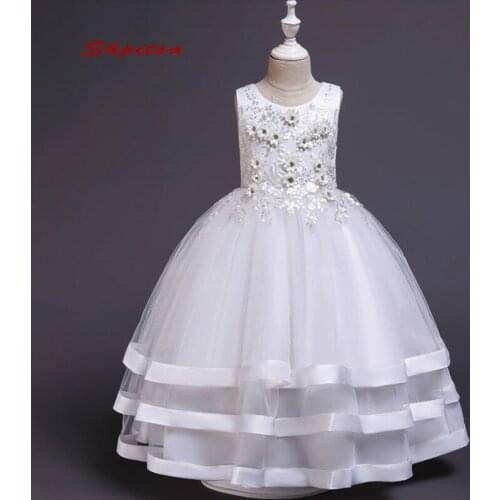 White Flower Girl Dresses for Weddings Party Tulle Flowergirl First Communion Pageant Dresses for Wedding Girls Kid