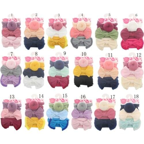 3pcs/Set Solid Nylon Headband Bow Headbands For Cute Kids Girls Hair Girls Turban Hairband Children Soft Cotton