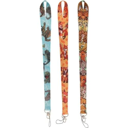 30pcs Leopard fox dinosaur Neck Strap Lanyards ID badge card holder keychain Mobile Phone Strap Gift Ribbon webbing necklace