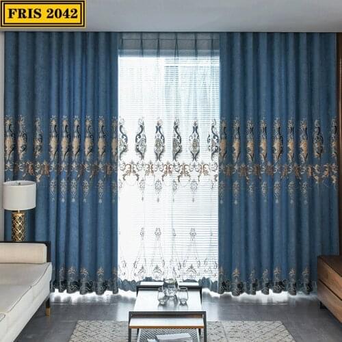 Chenille Velvet Embroidered Curtains Blackout Finished Custom Curtains for Living Dining Room Bedroom
