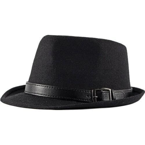 Fedoras Autumn Winter Hat Men Vintage Belt Wool Hat Men Solid Plain Fedora Hat Male Gentleman Trilby Fedoras Men Jazz Hat CL132