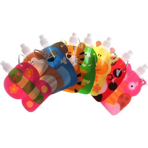 Foldable 360ml Eco Friendly Cartoon Water Bag Drinkware Travel Drink Bottle Safe BABY Solid Feeding Dishes For Kids Children