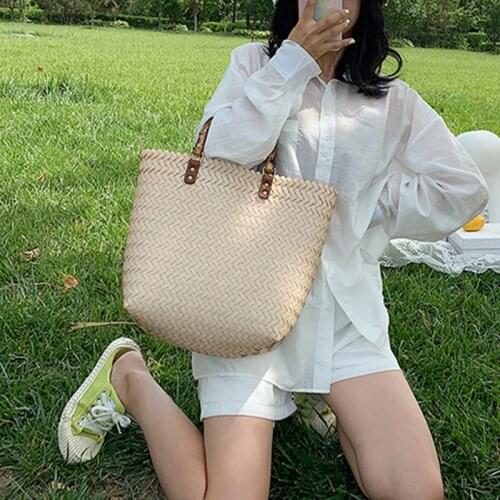 Vintage Woven Bamboo Tote Bag Women Soft-Faced Large-Capacity Handbag WomenS Fashion Simple Solid Handbag Woman 2021 Summer New