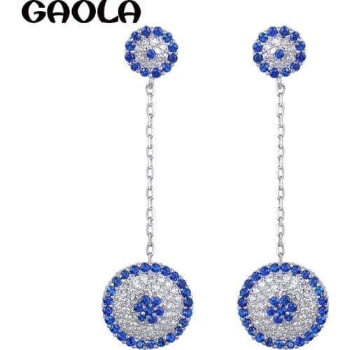 GAOLA Romantic Jewelry Double Round Bule & Clear Crystal Earring Charm Shiny Dangle Earrings For Woman GLE5488