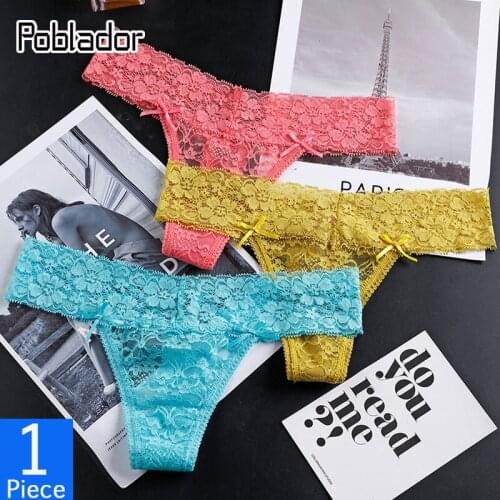 Poblador Sexy Thongs Womens Lace Bow Panties Underwear Transparent Tanga Low Rise Fashion Female G-String Comfort Lady Lingerie
