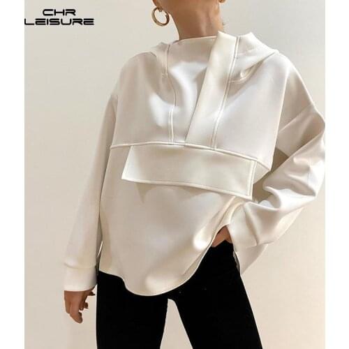 CHRLEISURE Womens Hoodies Hooded Pullover Tops Women Fashion Hoodies Casual Solid Autumn Sweatshirt Loose Streetwear