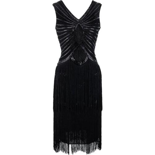 Beauty-Emily Sleeveless V Neck Evening Dresses Lace Tassel Formal Dress Sequins Party Prom Gowns Short Elegant robe de soiree
