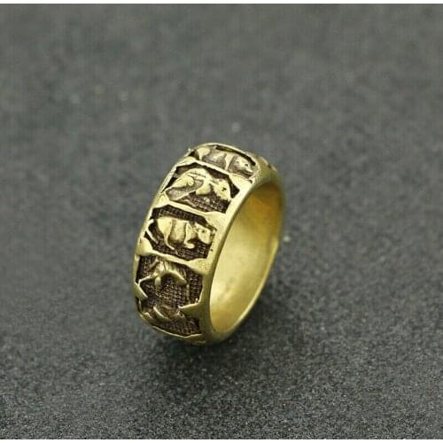 25MM Collect Curio China Bronze Lovable Animal 12 Zodiac Ring Finger Ring Statue