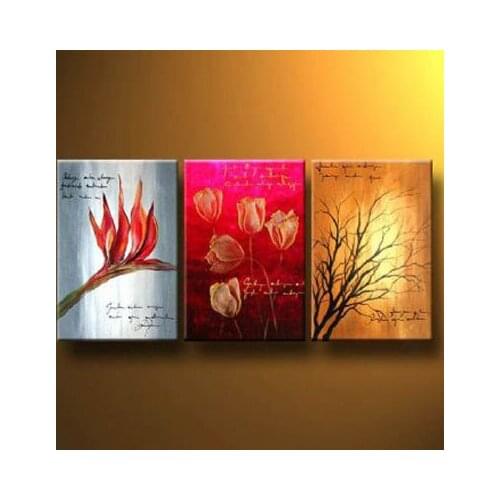 3pcs Hand Painted Canvas Painting-Trio With Poetry-Modern Canvas Art Wall Decor-Floral Oil Painting Wall Art