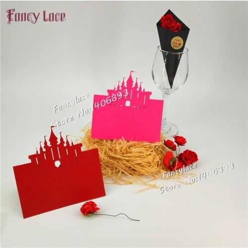 50pcs Laser Cut Castle design Wedding Ceremony Party Place Name Seat Cards pearlscent Paper Wedding Table Invitation Cards