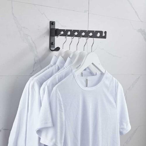 Aluminum Clothes Drying PoleStorage Support Hanging Folding Balcony Hanger Bathroom Hook Coat Rack on The Wall Hooks Accessories