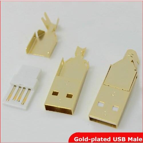 Free shipping 5pcs/lot usb connector gold plating DIY USB 2.0 A type male plug connector wire bonding