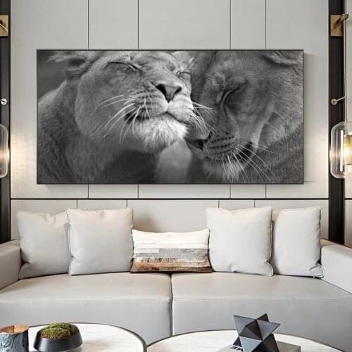 Black and White African Lion Canvas Print Painting Wild Animal Posters Cuadros Living Room Mural Picture Decoracion Salon Casa