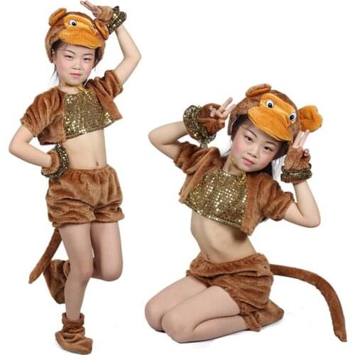 Children Kid Long Plush Animal Cartoon Monkey Wolf Bear Halloween Party Costume Hat Shoes Gloves For Boy And Girl