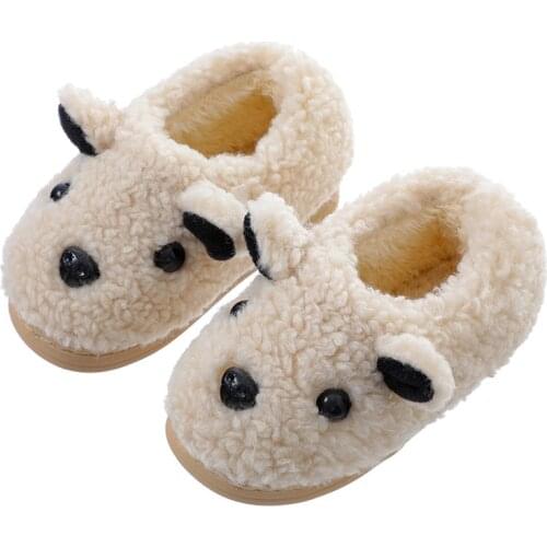 Childrens Cotton Shoes Winter Boys and Girls Warm Non-slip Cartoon Cute Baby Furry Shoes Home Warm Lamb Cartoon Cute Indoors